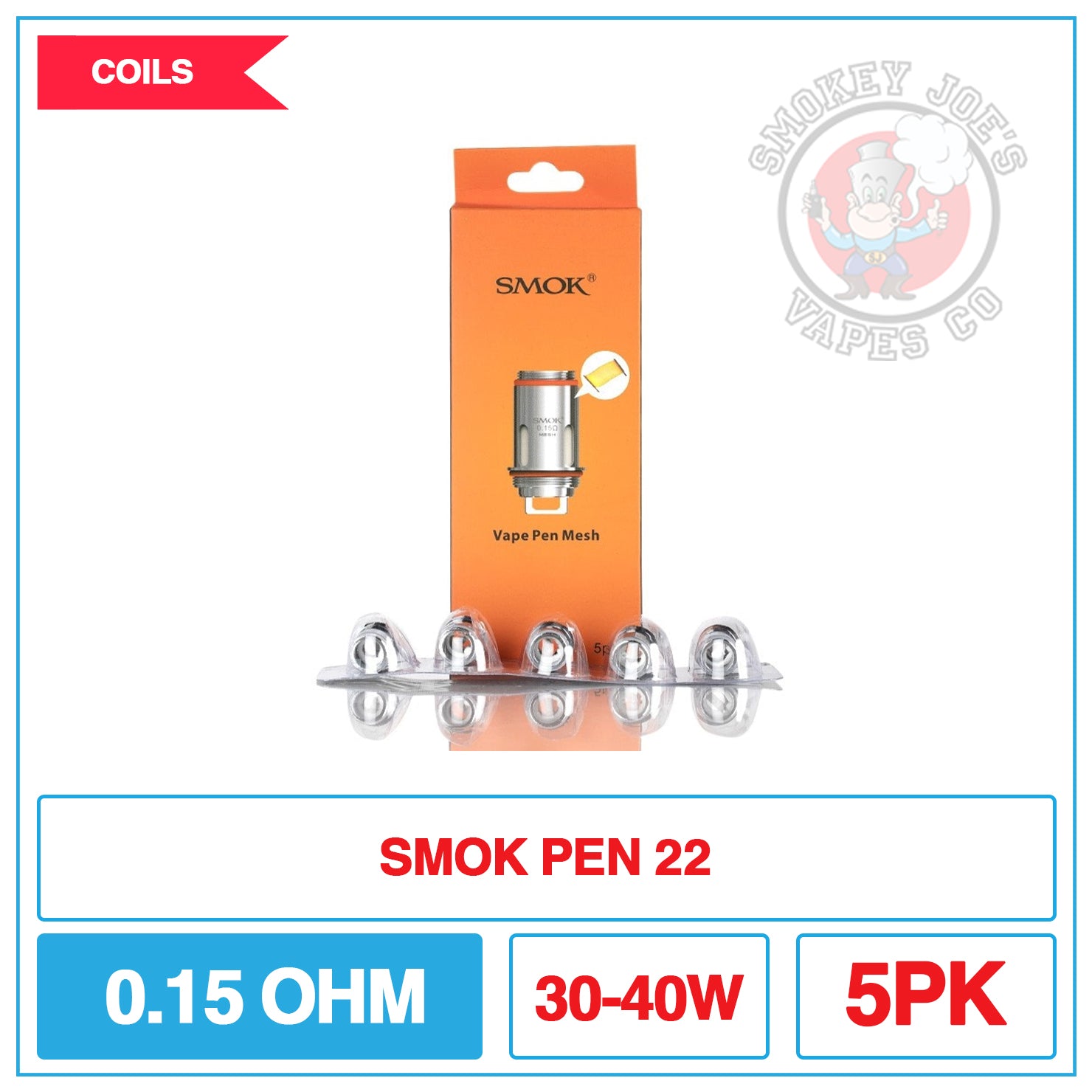 SMOK Vape Pen 22 Mesh Coils - 5PK | Smokey Joes Vapes Co SMOK Vape Pen 22 Mesh Coils - 5PK | Smokey Joes Vapes Co