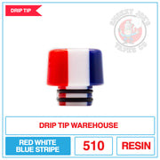 Drip Tip Warehouse - 510 Drip Tip - Striped Red, White & Blue | Smokey Joes Vapes Co.