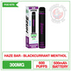 Haze Bar CBD Disposable - Blackcurrant Menthol - 300mg |  Smokey Joes Vapes Co.