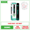 Haze Bar CBD Disposable - Ice Mint - 300mg |  Smokey Joes Vapes Co.